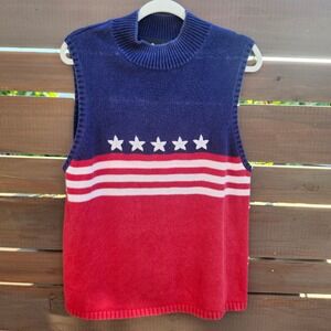 Vintage Sag Harbor Flag Sweater Vest Patriotic Stars & Stripes Knit‎ XL